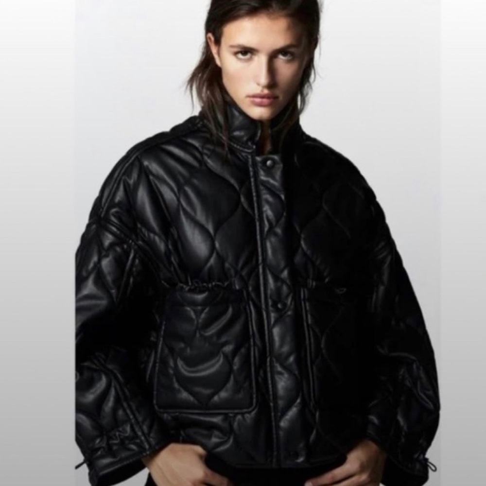 ZARA QUILTED PADDED FAUX LEATHER JACKET